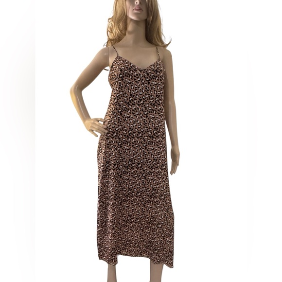 Aerie Leopard Print Satin Midi Slip Dress - Picture 2 of 5